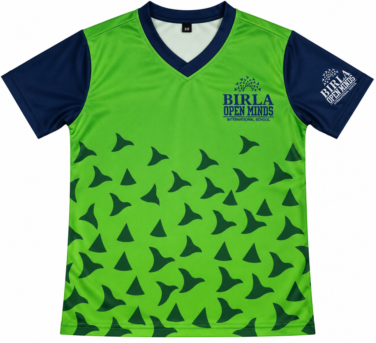 Birla Open Minds green and navy sports jersey front